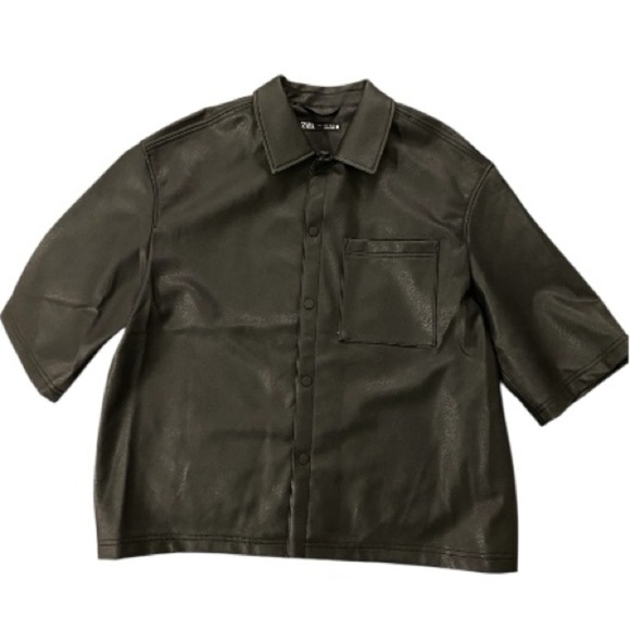Zara Short Sleeve Faux Leather Shirt - Size Large - Picture 10 of 10